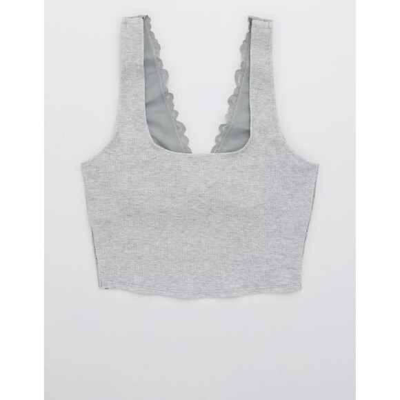 Aerie Lace Waffle Longline Bralette Medium Heather Gray Size Medium - Picture 3 of 11
